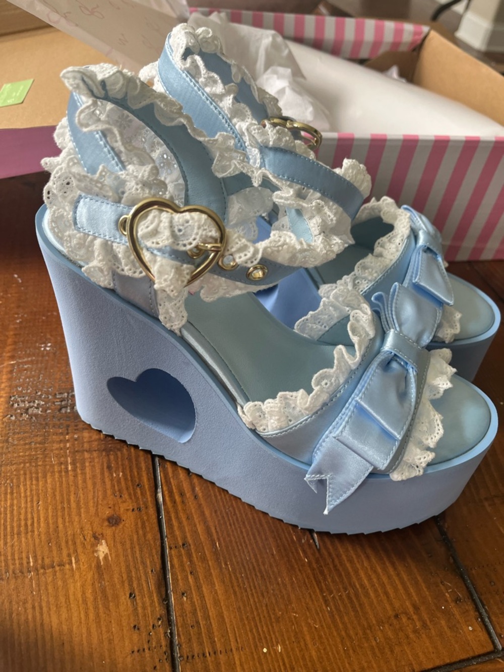 Brand new never worn My Violet shop myviolet Princess heart platforms sax blue